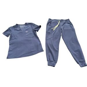 FIGS Ceil Blue Scrubs Set - Zamora Jogger (S/P) & Catarina Top (XS)